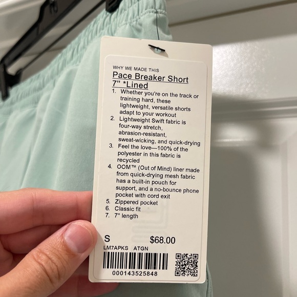 Lululemon Pace Breaker Short Size Small 7” Lined Arctic Green Mint - Picture 4 of 12